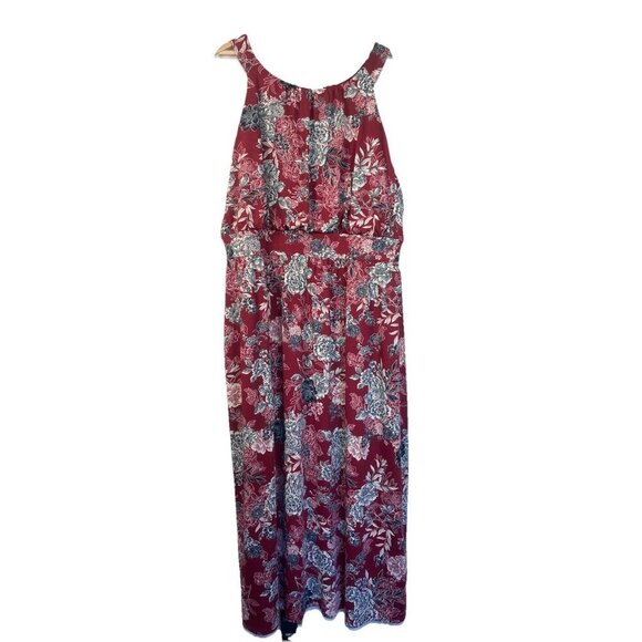 Meri Skye Dress 4X Plus Sleeveless Sheath Burgundy Floral Midi Stretch Office - Picture 1 of 10
